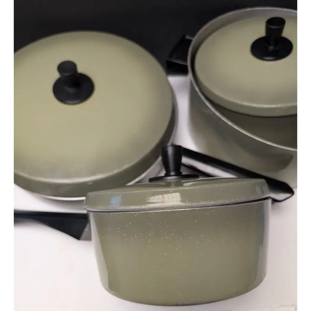 Vtg Kitchen Delight Avocado Cookware Aluminum 7pc Set USA Mid-Century 70s Retro